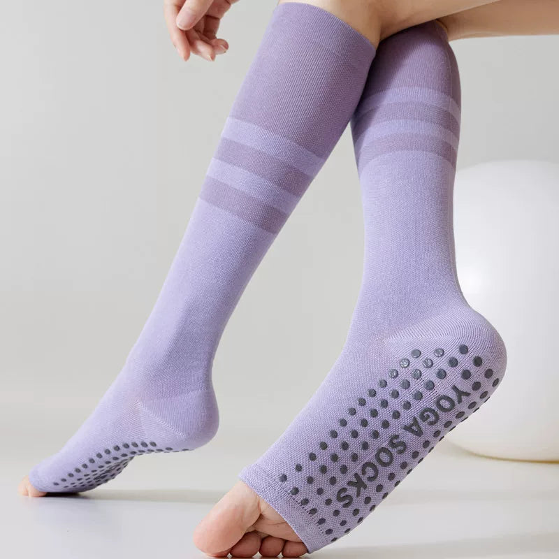 Findszx | Women’s Open-Toe Mid-Calf Yoga Socks with Grip for Pilates & Indoor Fitness