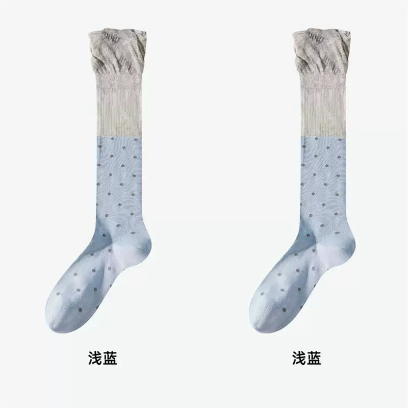 Findszx | Women’s Ballet-Inspired Lace Mid-Calf Cotton Socks with Polka Dot Detail for Spring & Summer Wear
