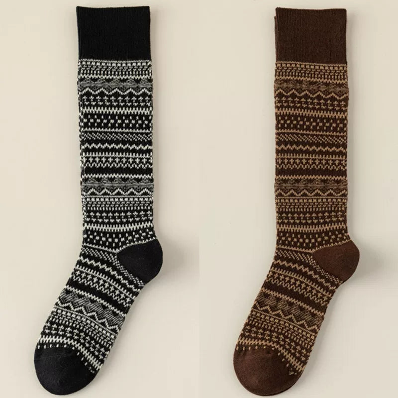 Findszx | Women’s Retro-Inspired High Cotton Socks with Double-Knit Design for Autumn & Winter Wear
