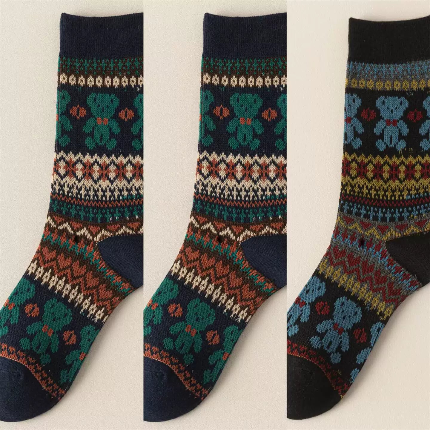 Findszx | Double-Knit Mid-Calf Cotton Socks for Women, Reversible Style, Autumn & Winter Everyday Wear