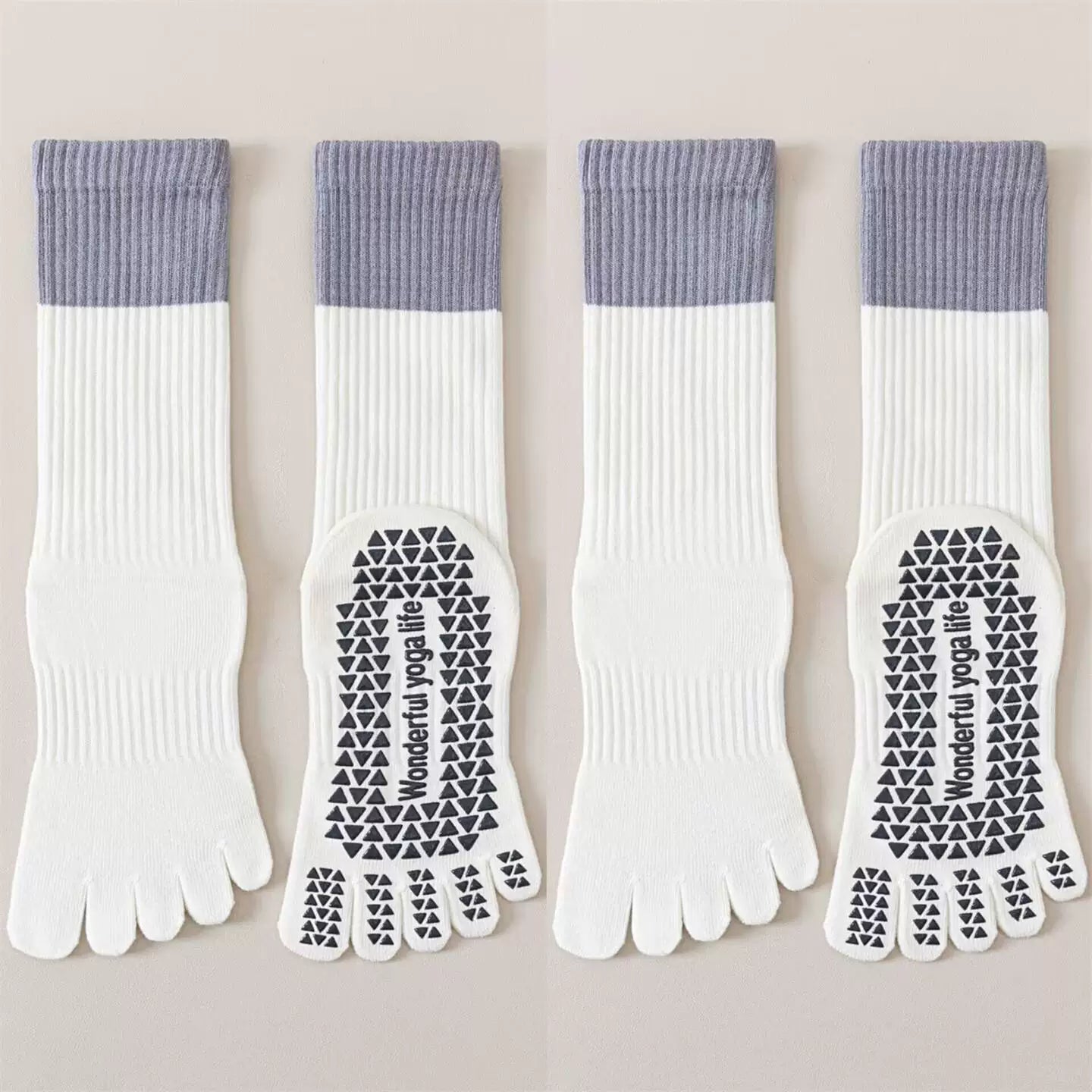 Findszx | Women’s Color-Block Mid-Calf Split-Toe Yoga Socks with Grip for Pilates & Indoor Fitness