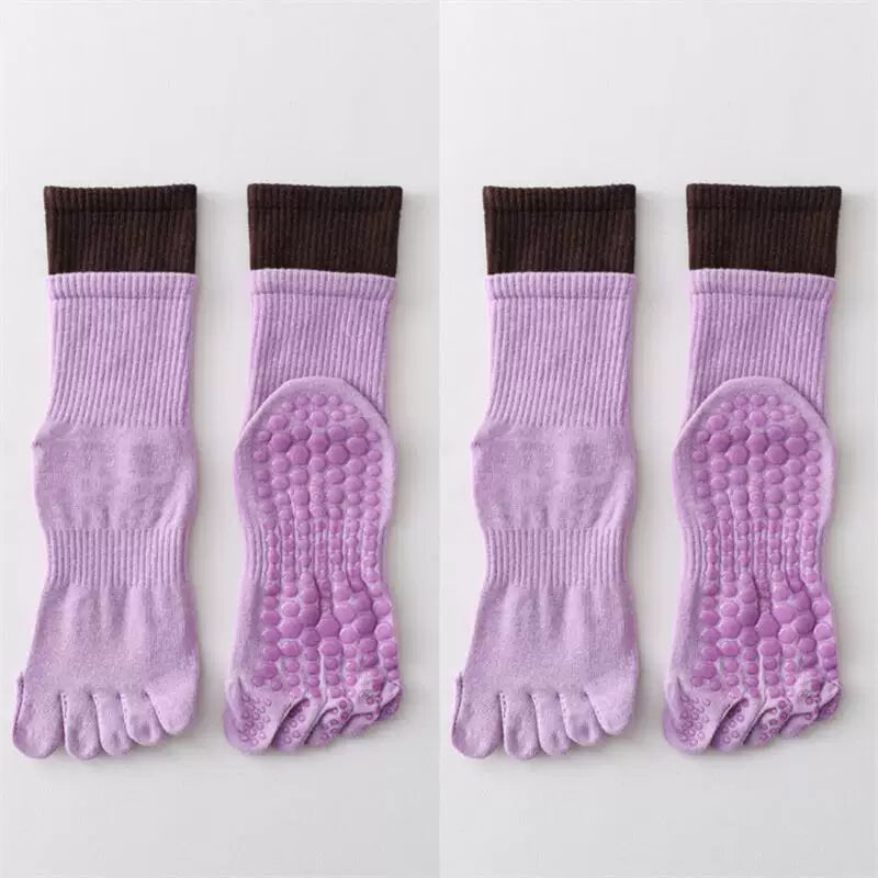 Findszx | Women’s Mid-Calf Five-Toe Yoga Socks with Grip for Pilates, Dance & Indoor Training