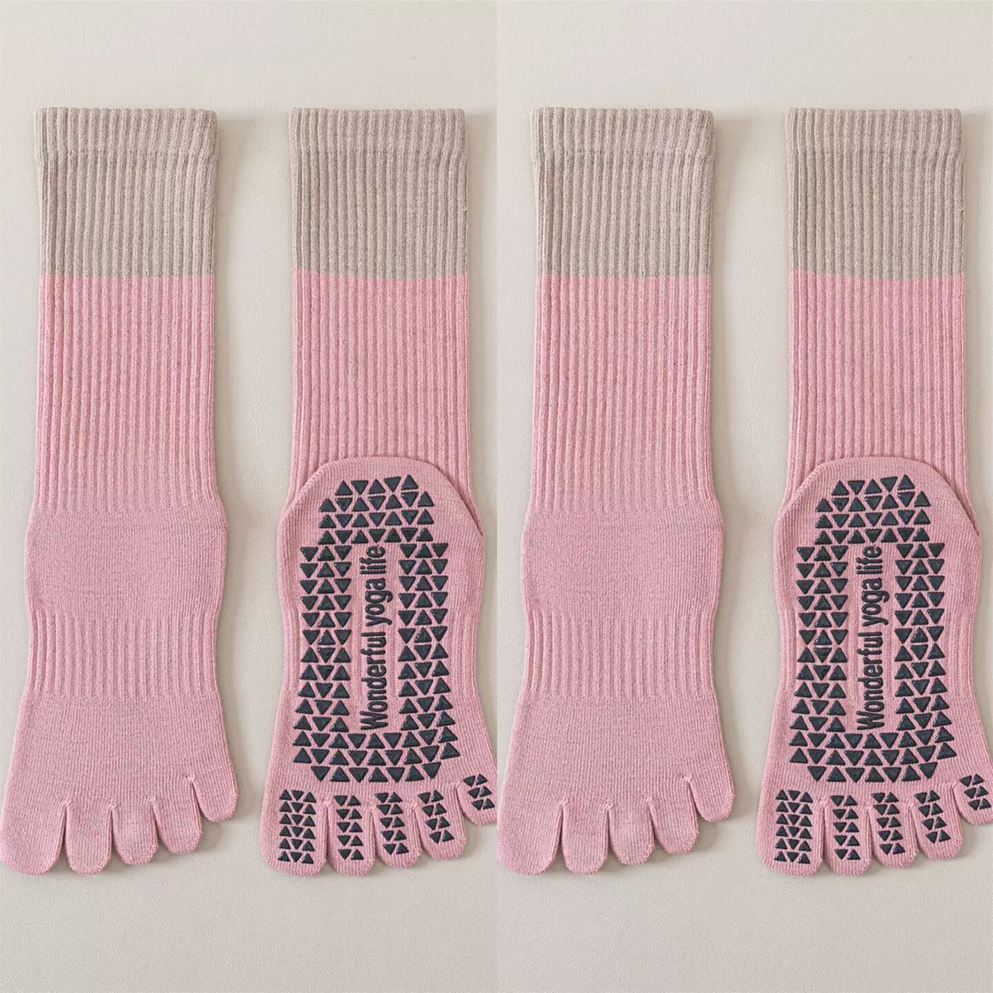 Findszx | Women’s Color-Block Mid-Calf Split-Toe Yoga Socks with Grip for Pilates & Indoor Fitness