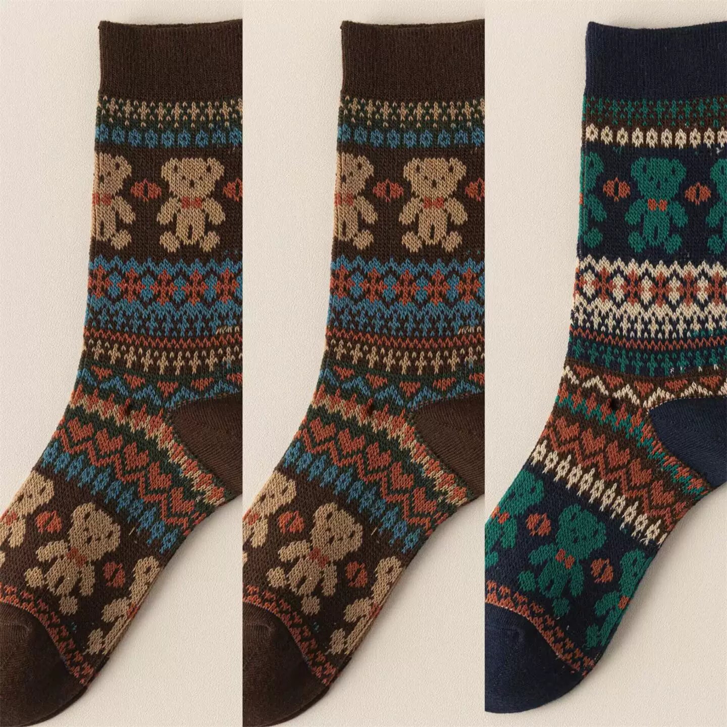 Findszx | Double-Knit Mid-Calf Cotton Socks for Women, Reversible Style, Autumn & Winter Everyday Wear