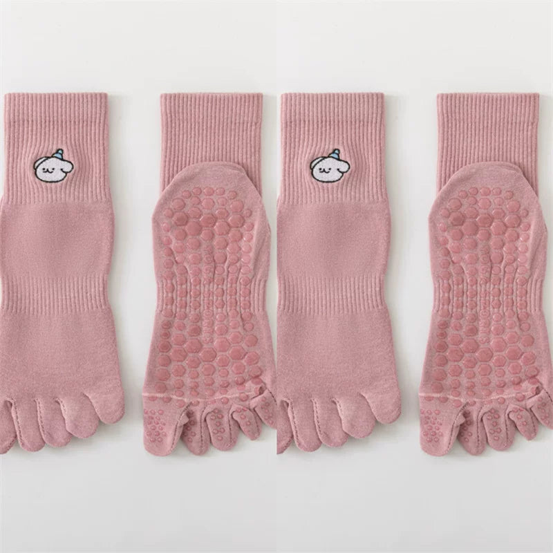 Findszx | Women’s Mid-Calf Five-Toe Cotton Yoga Socks with Grip for Pilates & Indoor Training