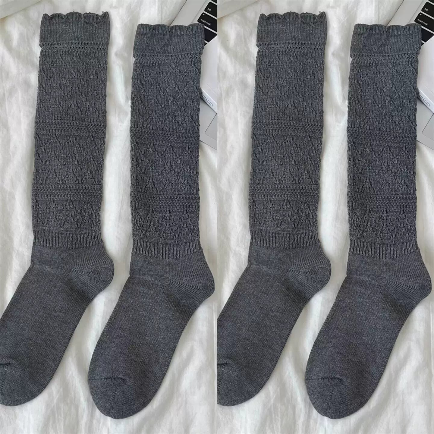 Findszx | Women’s Ballet-Inspired Lace Calf Socks with Textured Knit for Autumn & Winter Wear