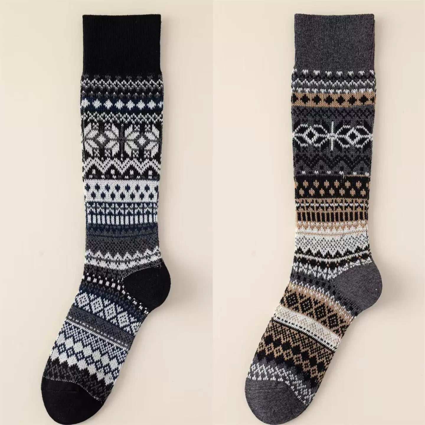 Findszx | Women’s Double-Knit Calf Cotton Socks in Warm Neutral Tones for Autumn & Winter Wear
