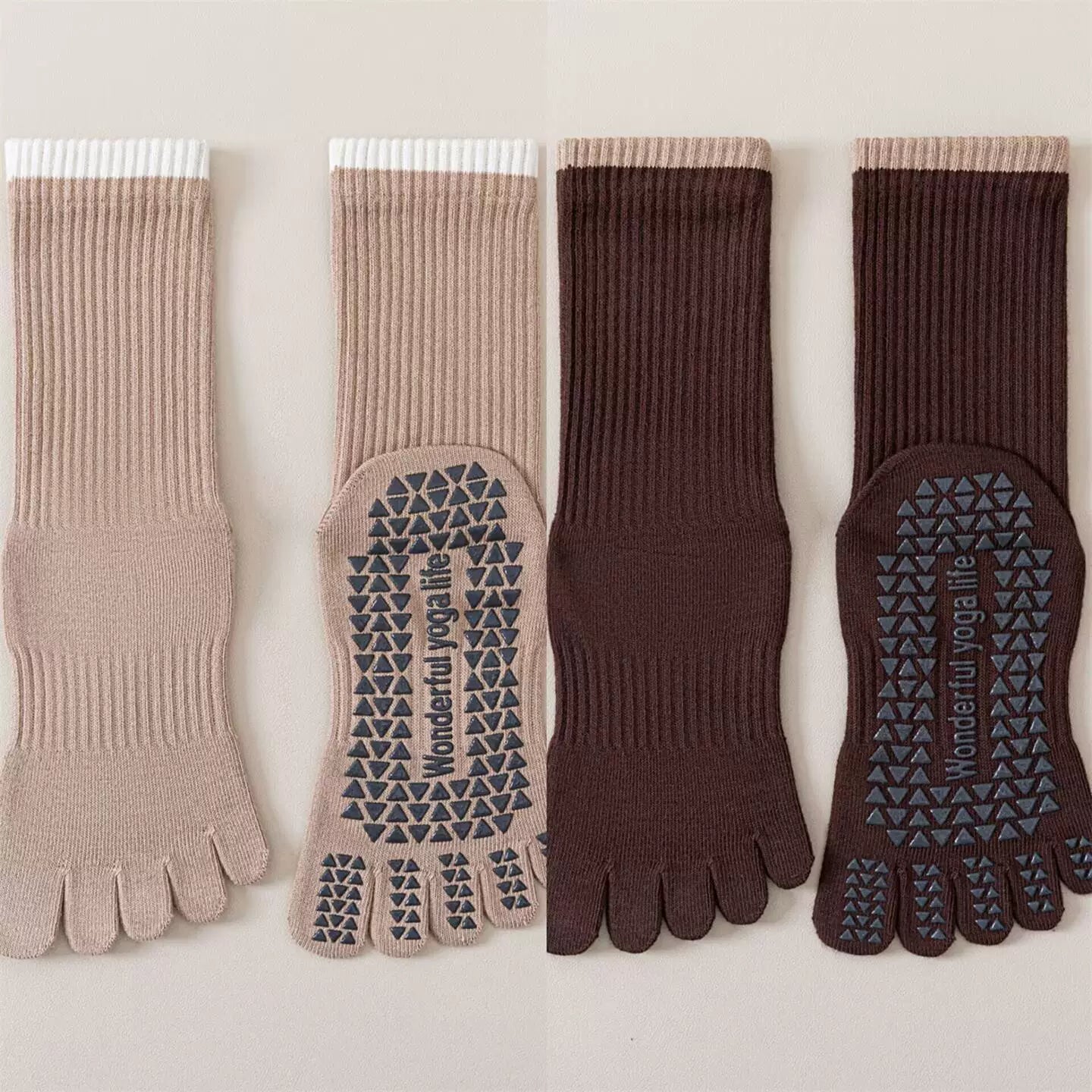 Findszx | Women’s Striped Five-Toe Yoga Socks with Grip for Pilates, Dance & Indoor Fitness