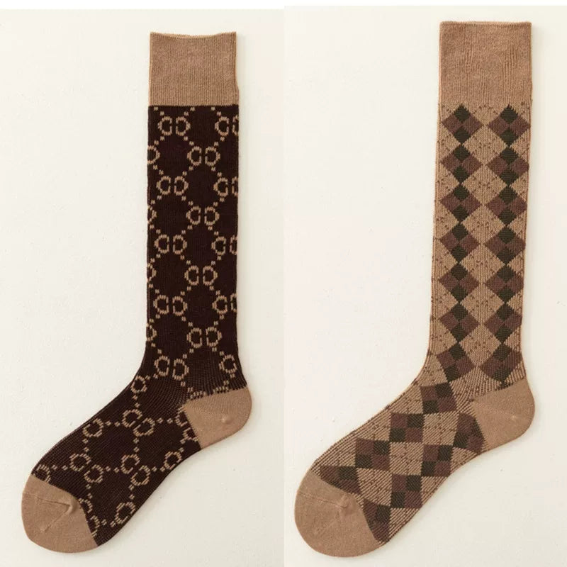 Findszx | Women’s Letter-Detail Calf Cotton Socks with Double-Knit Texture for Autumn & Winter Wear