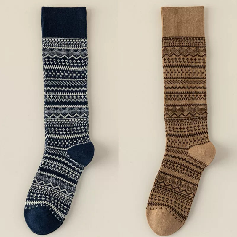 Findszx | Women’s Retro-Inspired High Cotton Socks with Double-Knit Design for Autumn & Winter Wear