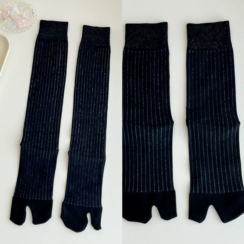 Findszx | Women’s Two-Toe Mid-Calf Socks with Vertical Stripe Detail for Spring & Summer Wear