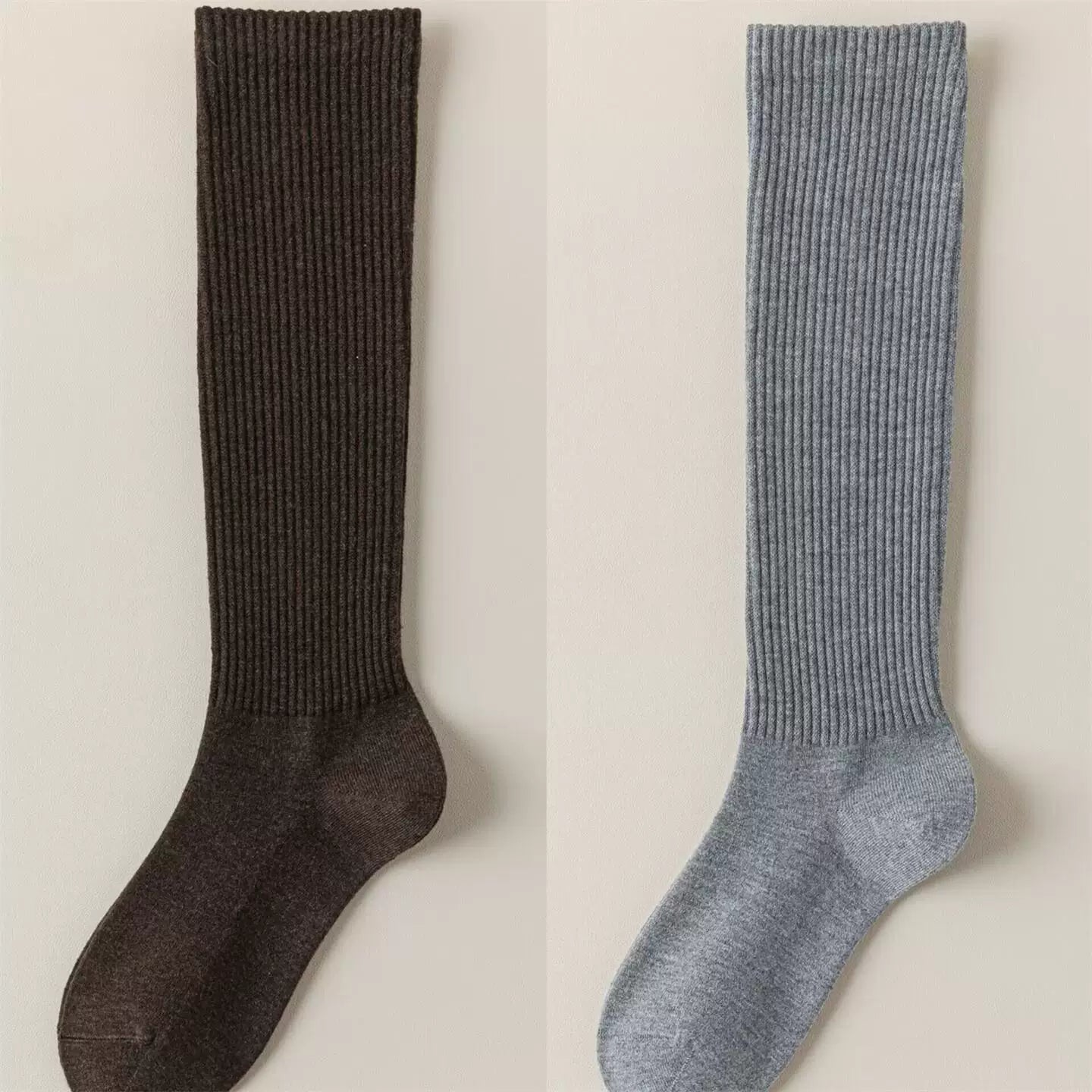 Findszx | Women’s Warm Wool-Blend Knee-High Socks with Striped Design for Autumn & Winter Wear