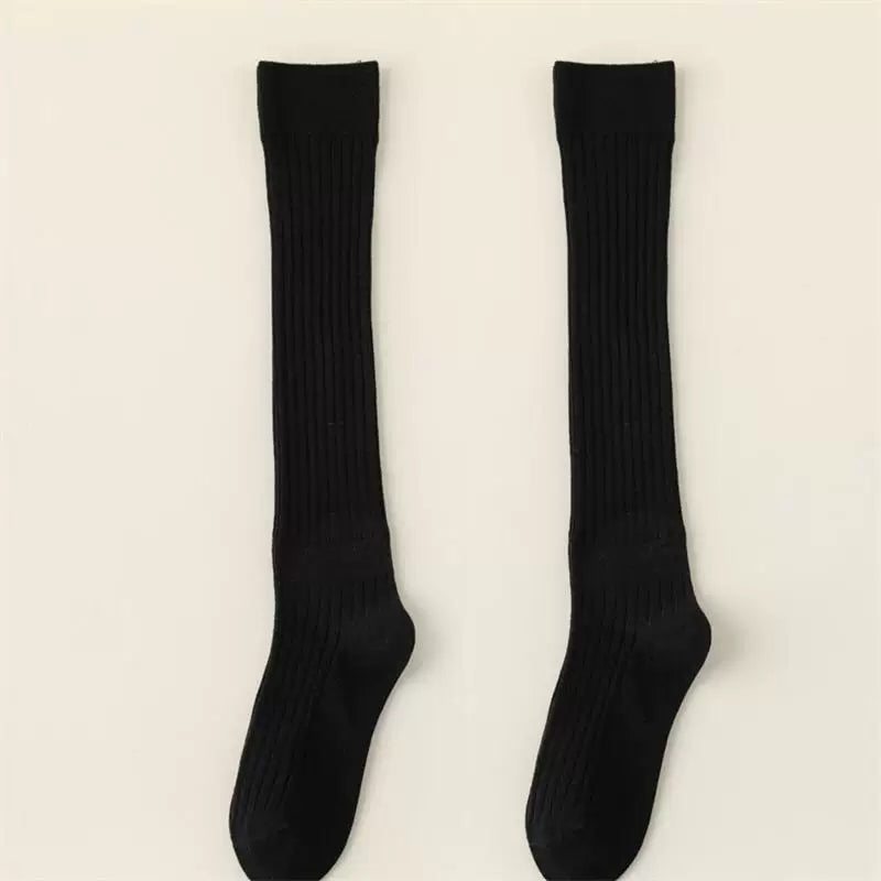Double-Needle Calf Socks For Women In Spring And Autumn Thin Striped Pressure Slimming Solid Color Jk Versatile Knee-Length Wide Striped Stockings