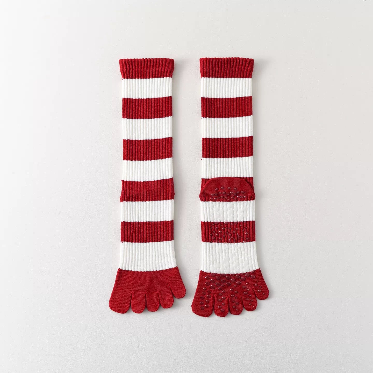 Findszx | Women’s Red Mid-Calf Five-Toe Yoga Socks with Grip for Pilates & Indoor Fitness