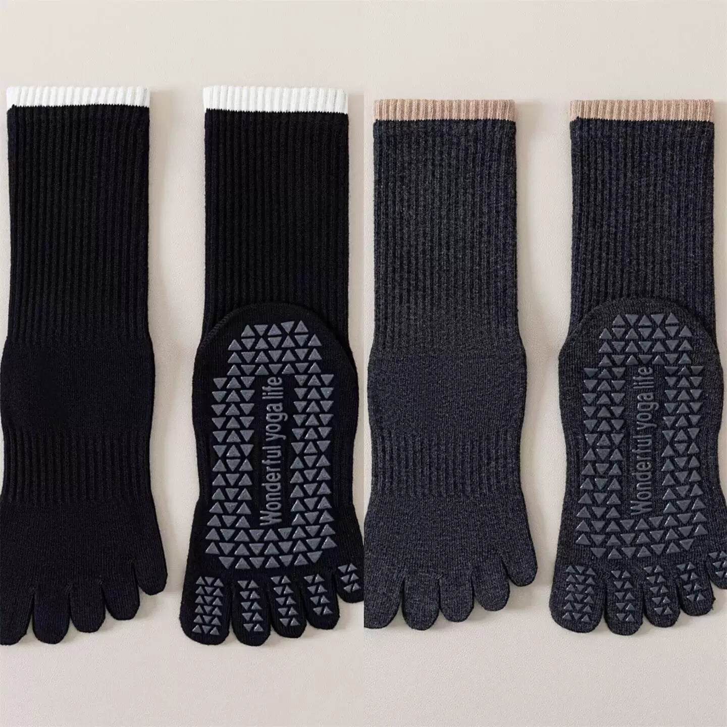 Findszx | Women’s Striped Five-Toe Yoga Socks with Grip for Pilates, Dance & Indoor Fitness