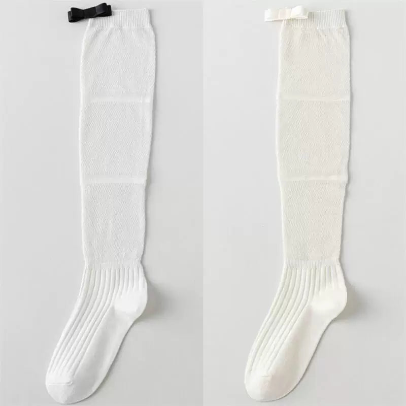 Findszx | Women’s Ballet-Inspired Long Calf Cotton Socks with Bow Detail and Sheer Mesh Texture