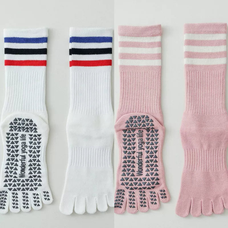 Findszx | Women’s Mid-Calf Split-Toe Five-Toe Cotton Yoga Socks with Grip for Pilates & Indoor Fitness