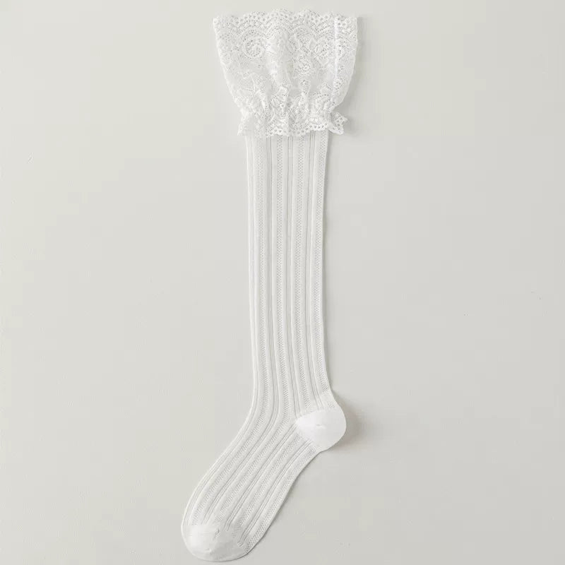 Findszx | Lace-Trim Long Calf Socks for Women, Lightweight Cotton Blend, Boot-Friendly Daily Style