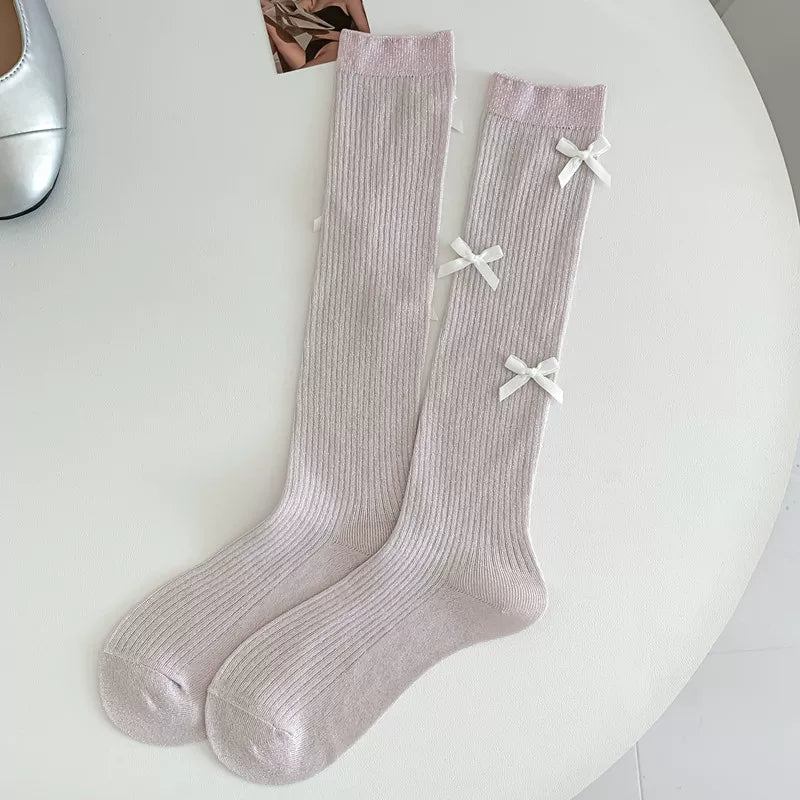 Findszx | Women’s Ballet-Inspired Calf Socks with Bow Detail and Sheer Finish for Spring & Summer Wear