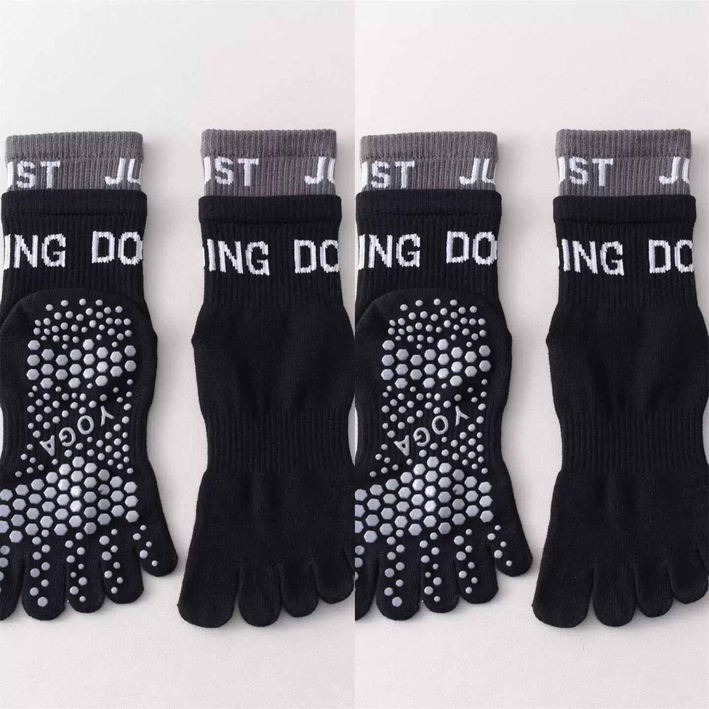 Findszx | Women’s Color-Block Mid-Calf Five-Toe Yoga Socks with Grip for Pilates & Indoor Fitness