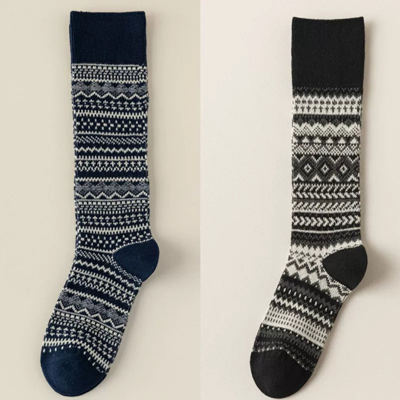 Findszx | Women’s Retro-Inspired High Cotton Socks with Double-Knit Design for Autumn & Winter Wear
