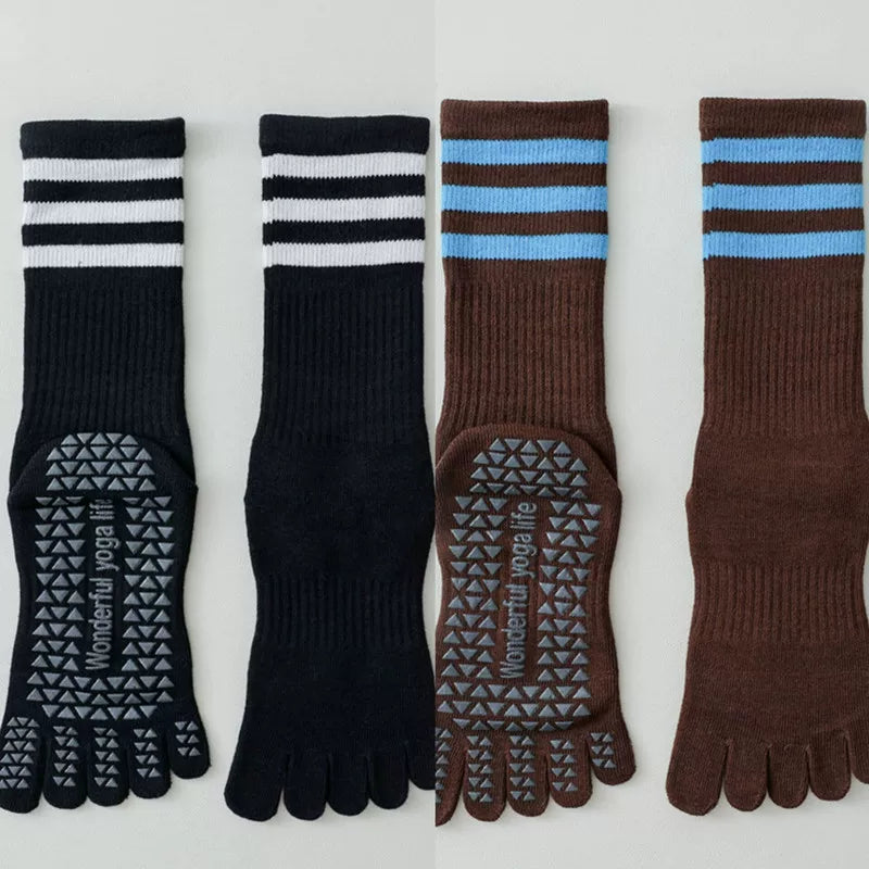 Findszx | Women’s Mid-Calf Split-Toe Five-Toe Cotton Yoga Socks with Grip for Pilates & Indoor Fitness