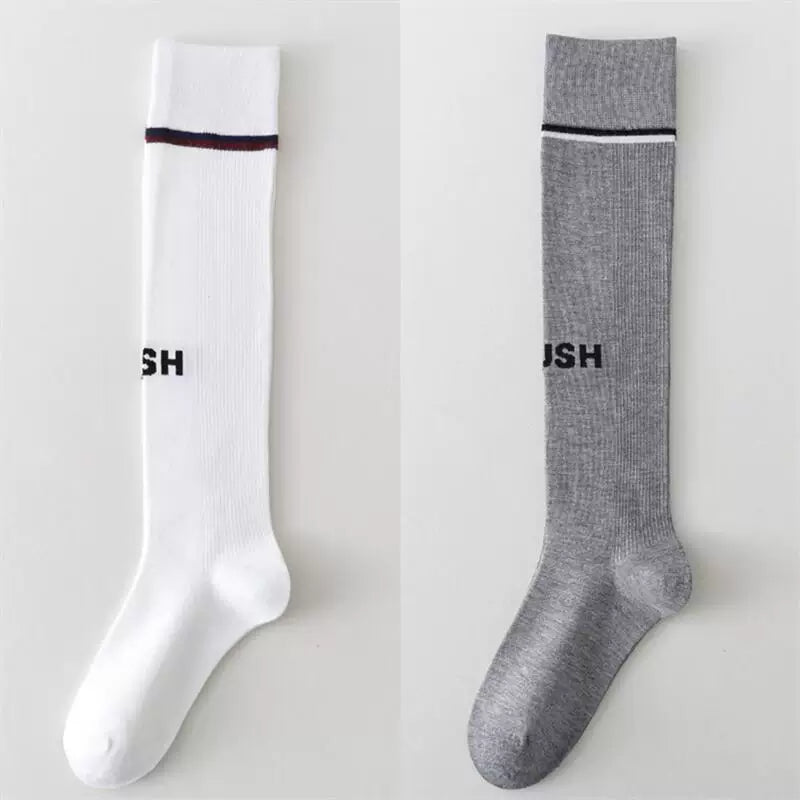 Findszx | Letter Detail Mid-High Calf Socks for Women, Striped Knit Design, Versatile Everyday Style