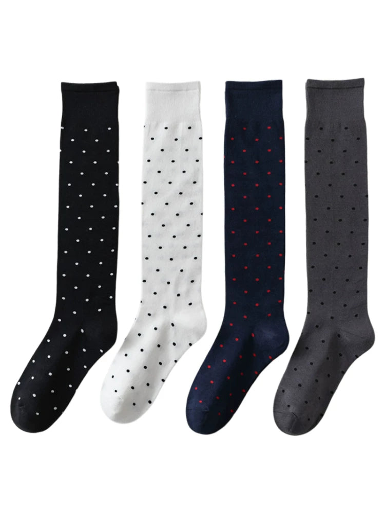 Findszx | Women’s Polka Dot Cotton Calf Socks with Light Pile Texture for Spring & Autumn Wear