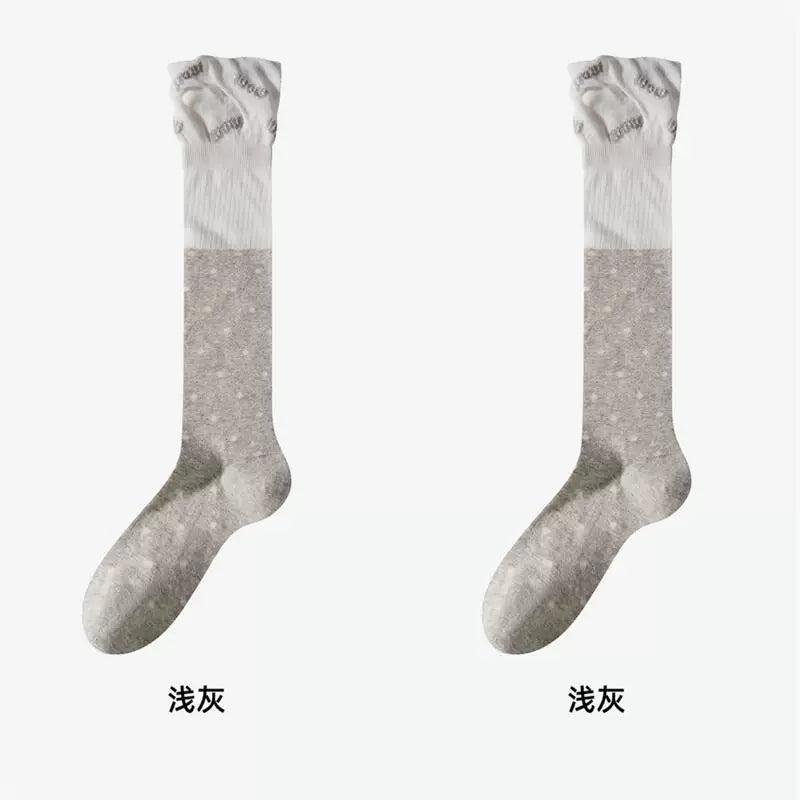 Findszx | Women’s Ballet-Inspired Lace Mid-Calf Cotton Socks with Polka Dot Detail for Spring & Summer Wear