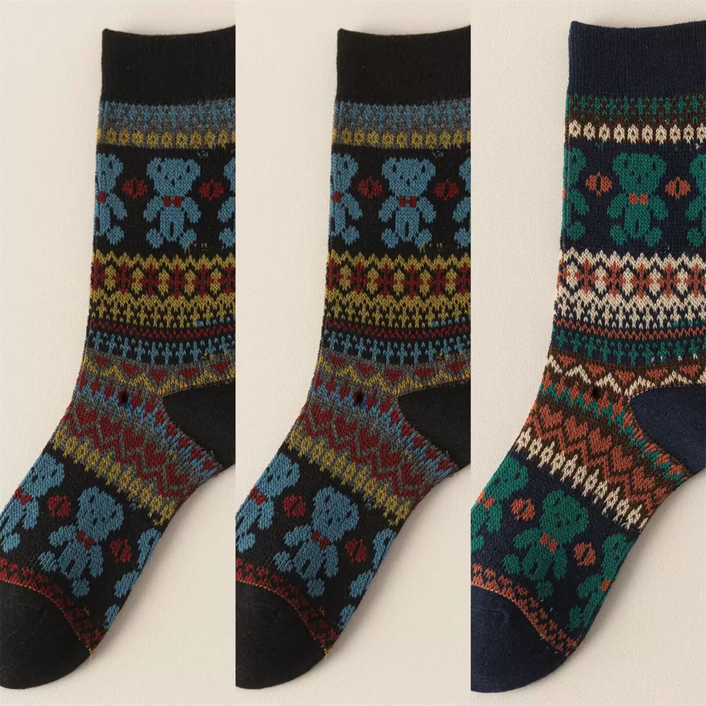 Findszx | Double-Knit Mid-Calf Cotton Socks for Women, Reversible Style, Autumn & Winter Everyday Wear