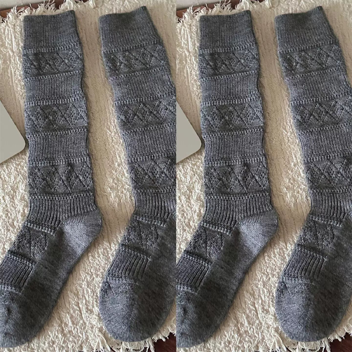 Findszx | Textured Diamond-Pattern Calf Socks for Women, Soft Knit Design, Autumn & Winter Daily Wear