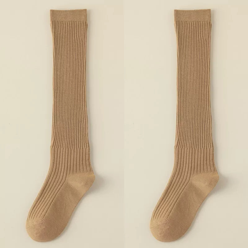 Findszx | Women’s White Long Calf Pile Socks with Vertical Stripe Texture for Spring & Summer Wear