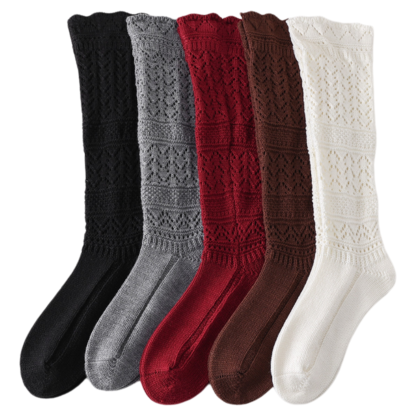 Findszx | Women’s Retro Wool-Blend Lace Calf Socks with Open-Knit Texture for Autumn & Winter Wear