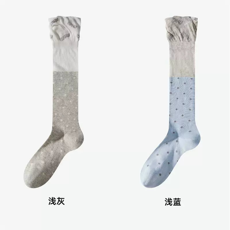 Findszx | Women’s Ballet-Inspired Lace Mid-Calf Cotton Socks with Polka Dot Detail for Spring & Summer Wear