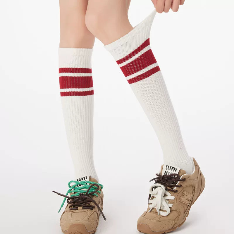 Findszx | Women’s Knee-High Five-Toe Cotton Socks with Striped Design for Spring & Autumn Wear