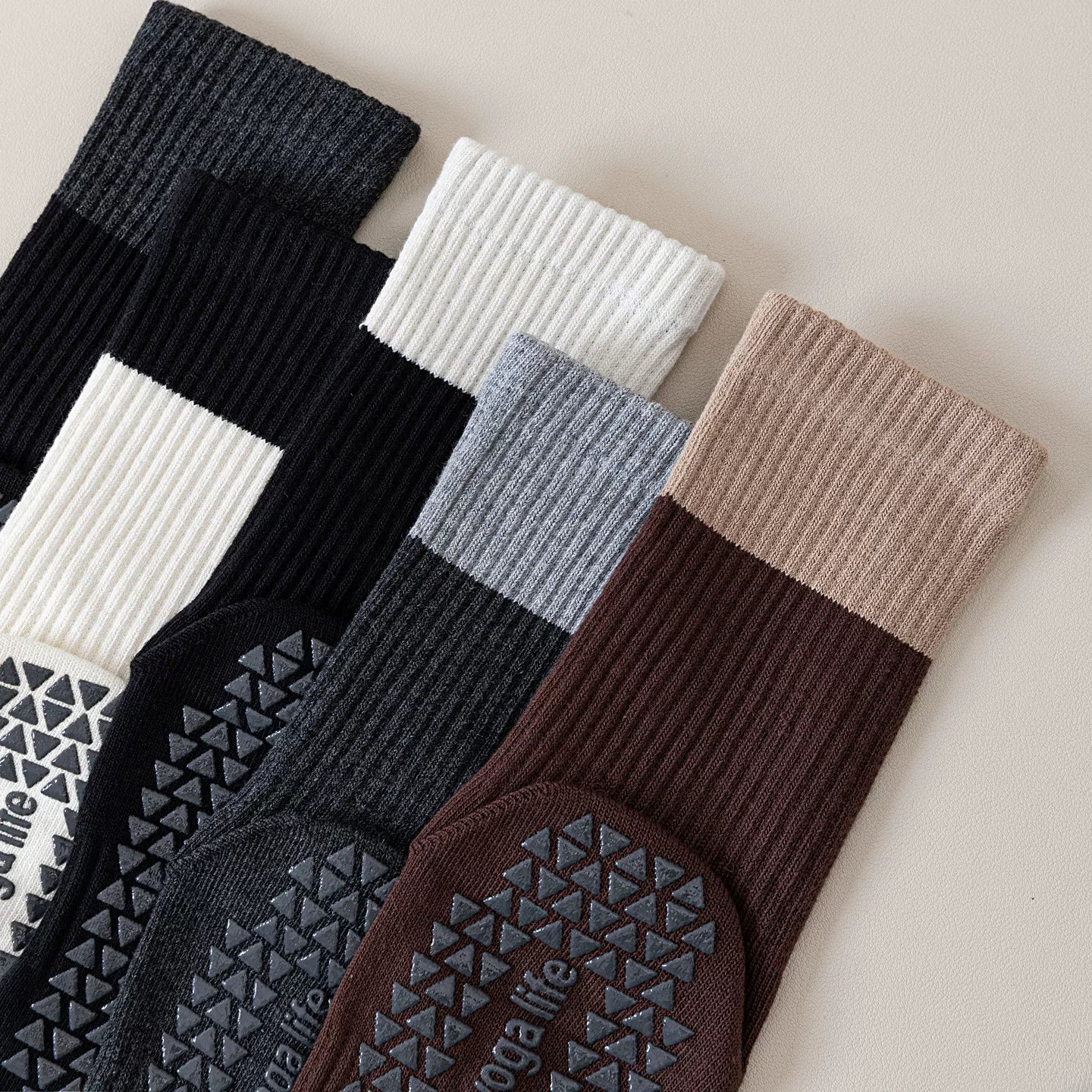 Findszx | Women’s Color-Block Mid-Calf Five-Toe Yoga Socks with Grip for Pilates & Indoor Fitness