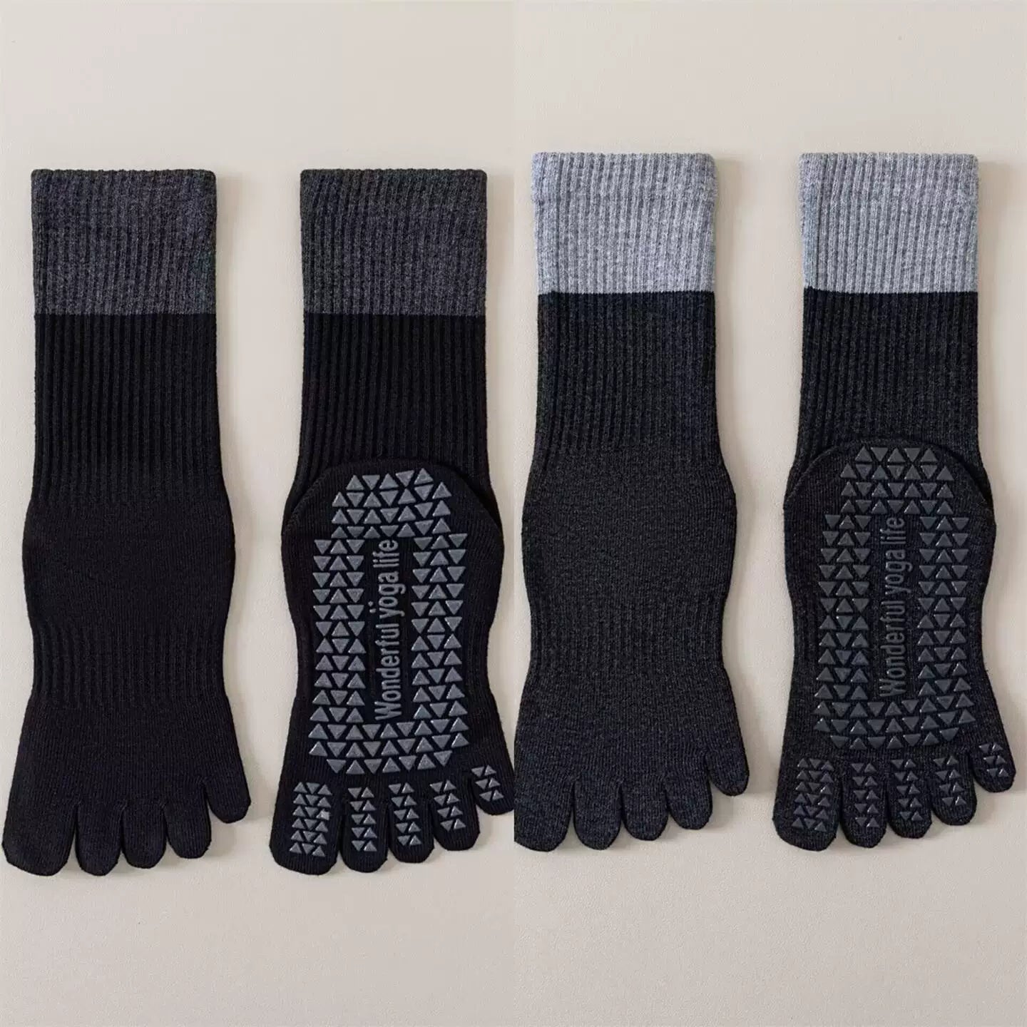 Findszx | Women’s Color-Block Mid-Calf Five-Toe Yoga Socks with Grip for Pilates & Indoor Fitness