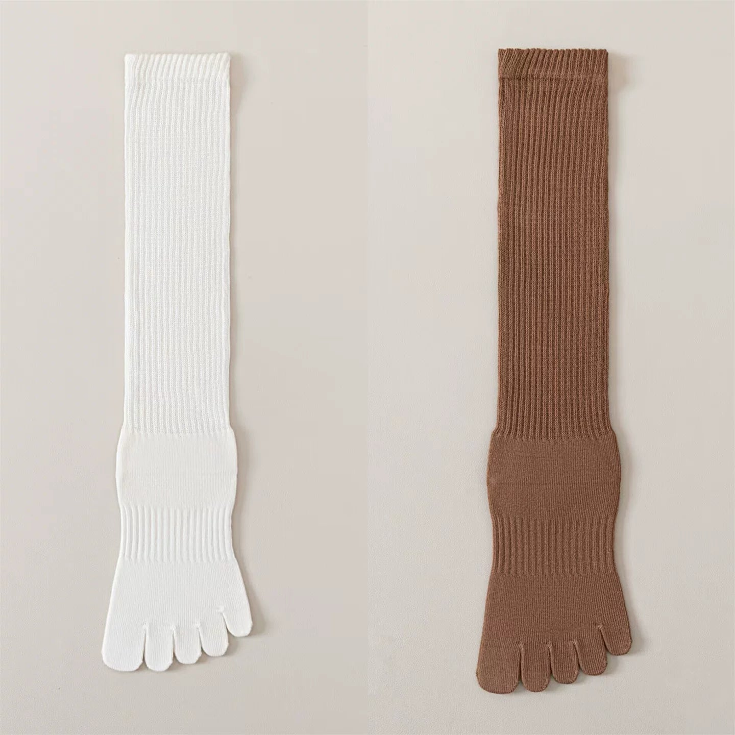 Findszx | Women’s Split-Toe Long Calf Socks in Warm Neutral Tones for Spring & Autumn Styling