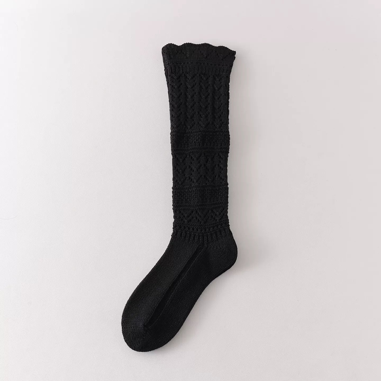 Findszx | Women’s Retro Wool-Blend Lace Calf Socks with Open-Knit Texture for Autumn & Winter Wear