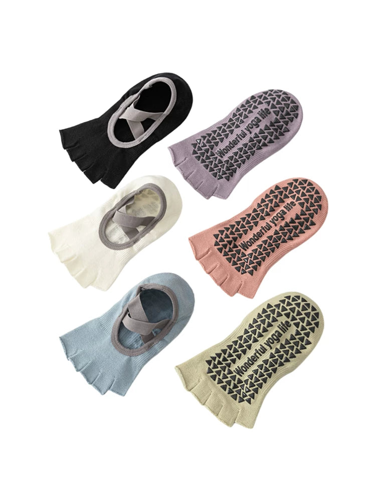 Findszx | Women’s Short-Cuff Open-Toe Five-Toe Yoga Socks with Grip for Pilates & Indoor Fitness