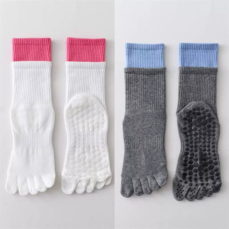 Findszx | Women’s Mid-Calf Five-Toe Yoga Socks with Grip for Pilates, Dance & Indoor Training