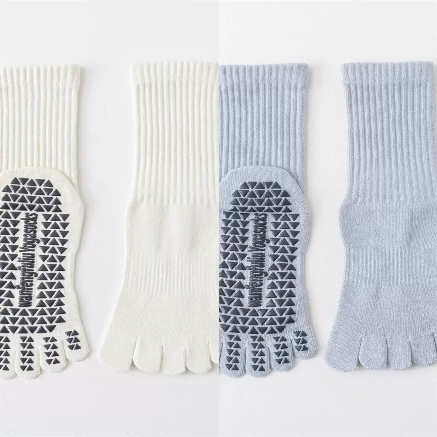 Findszx | Women’s Solid Color Mid-Calf Five-Toe Yoga Socks with Grip for Pilates & Indoor Fitness