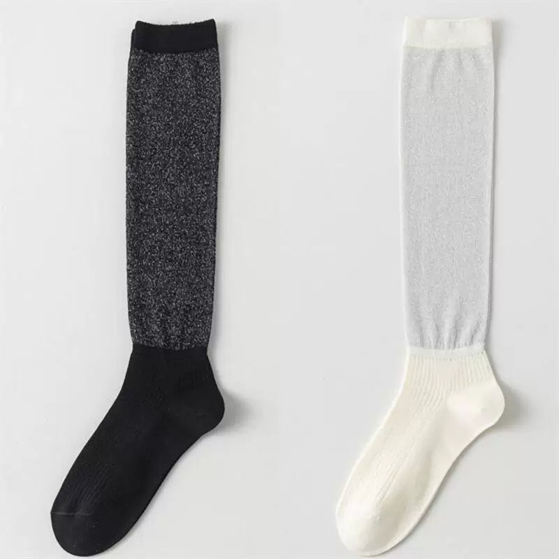 Findszx | Lightweight Shimmer Long Calf Socks for Women, Smooth Sheer Texture, Summer Mid-High Style