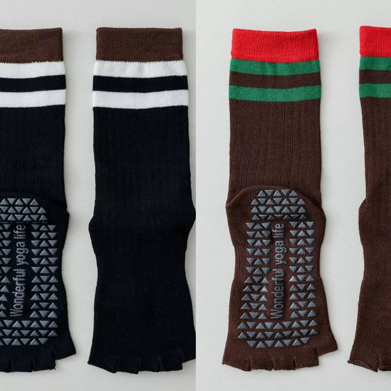 Findszx | Women’s Open-Toe Mid-Calf Five-Toe Yoga Socks with Grip for Pilates, Dance & Indoor Fitness