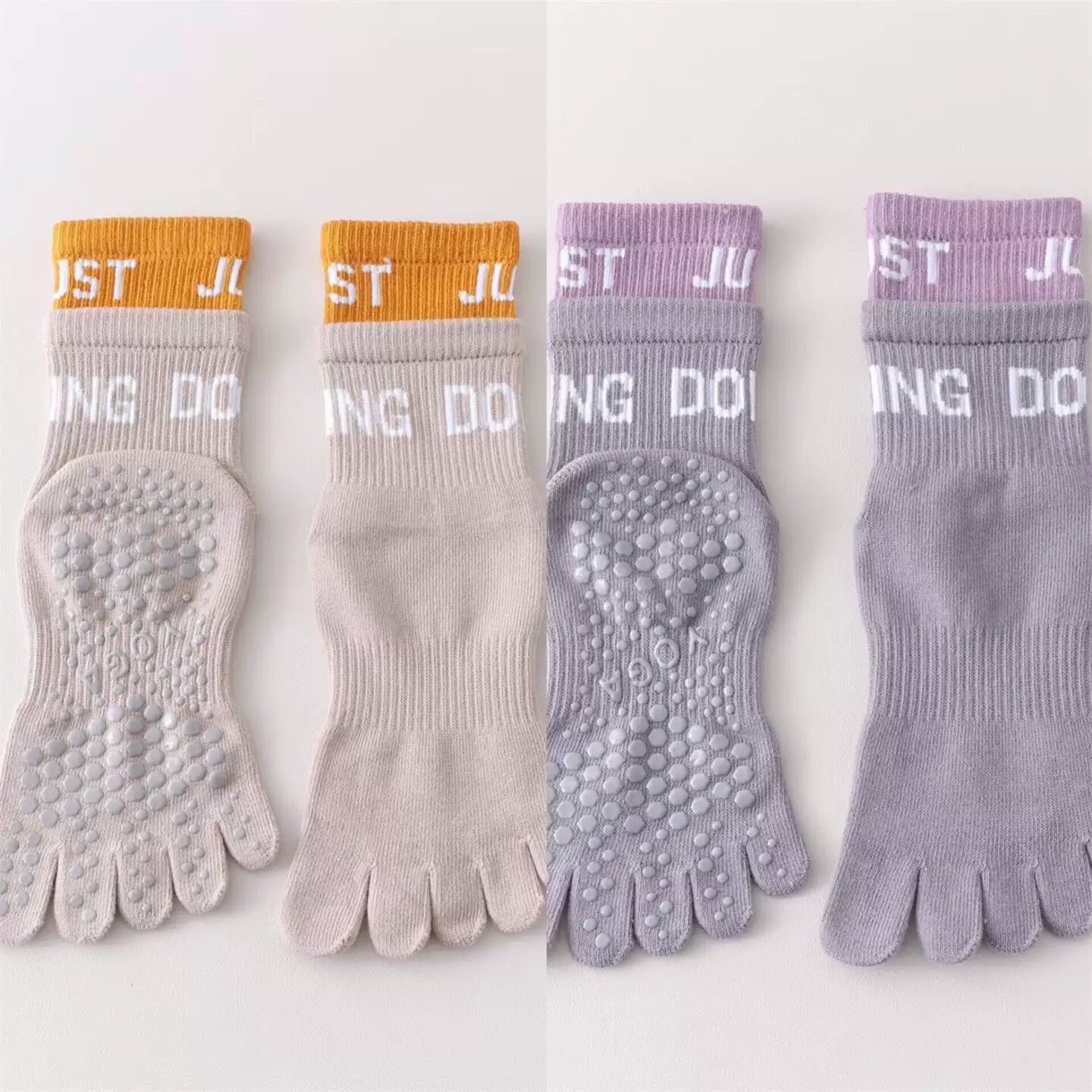 Findszx | Women’s Color-Block Mid-Calf Five-Toe Yoga Socks with Grip for Pilates & Indoor Fitness