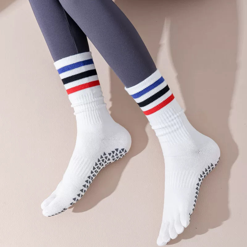 Findszx | Women’s Mid-Calf Split-Toe Five-Toe Cotton Yoga Socks with Grip for Pilates & Indoor Fitness