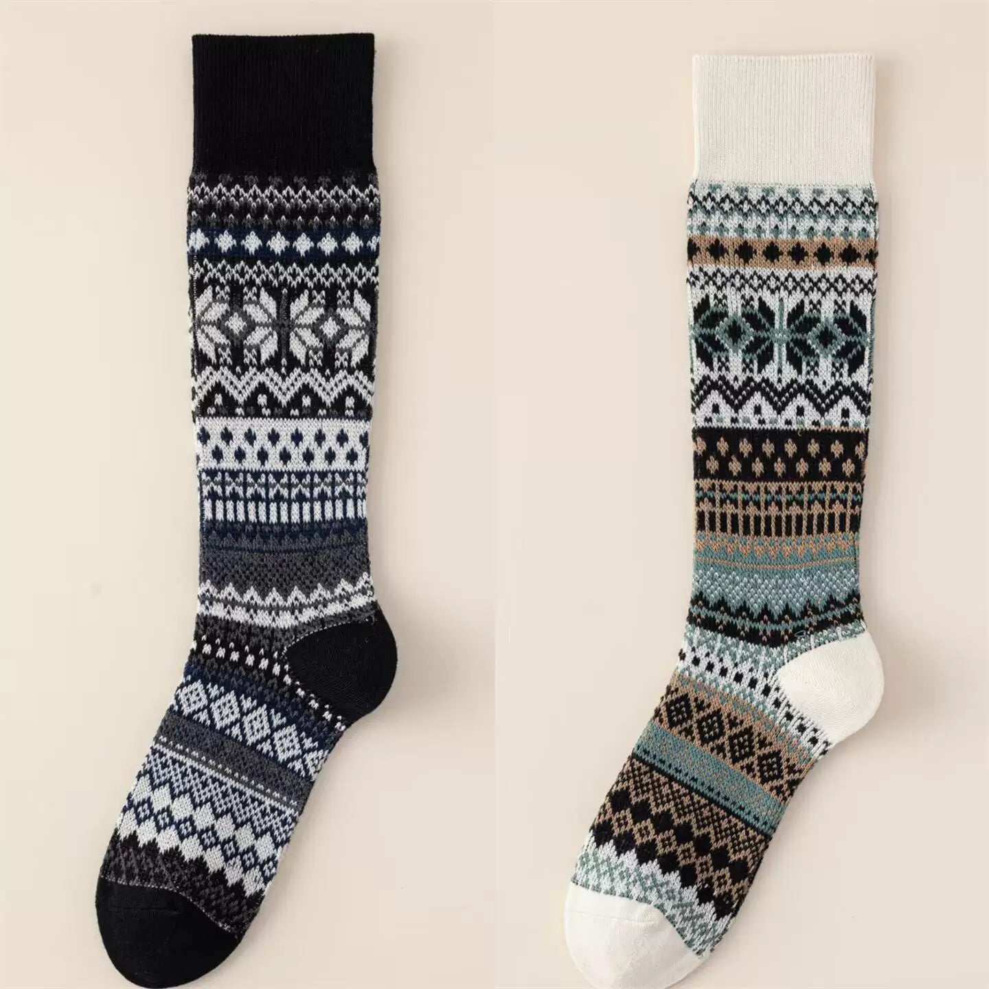 Findszx | Women’s Double-Knit Calf Cotton Socks in Warm Neutral Tones for Autumn & Winter Wear