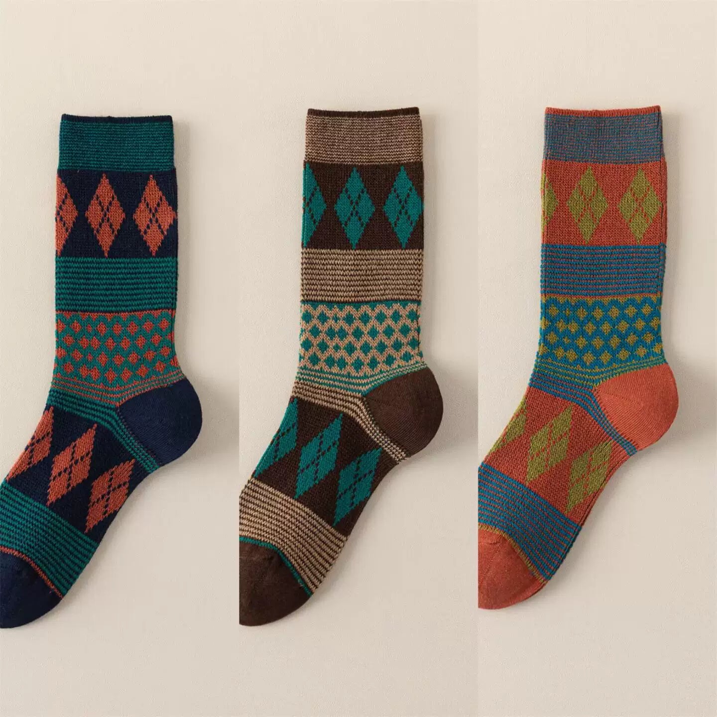 Findszx | Women’s Double-Knit Mid-Calf Cotton Socks with Soft Pile Texture for Spring & Autumn Wear