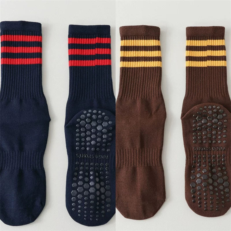 Findszx | Women’s Striped Mid-Calf Yoga Socks with Grip for Pilates, Barre & Indoor Training