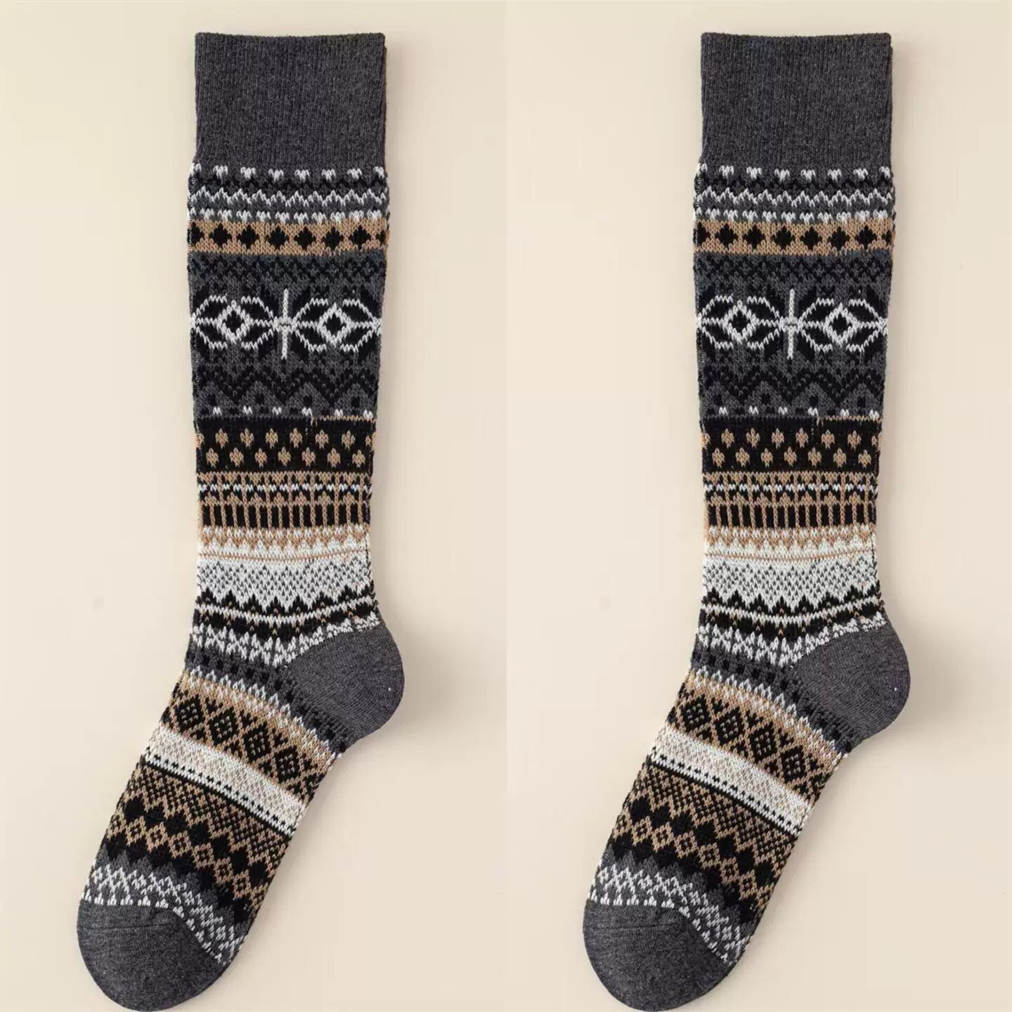Findszx | Women’s Double-Knit Calf Cotton Socks in Warm Neutral Tones for Autumn & Winter Wear